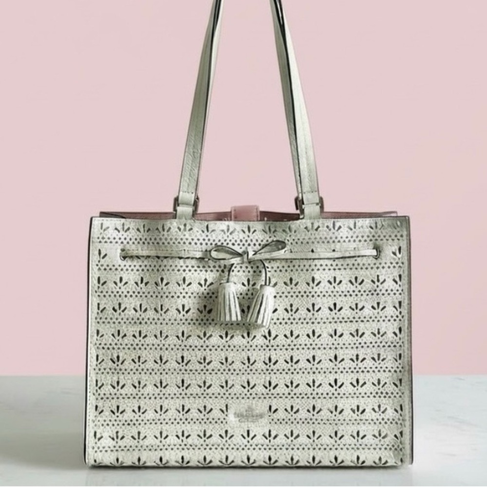 NWOT Kate Spade New York Hayes Perforated Leather Tote. with Bow & Tassel
